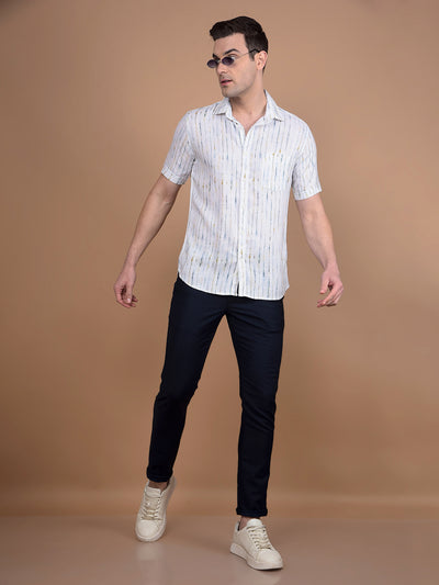 White Printed Linen Shirt-Men Shirts-Crimsoune Club