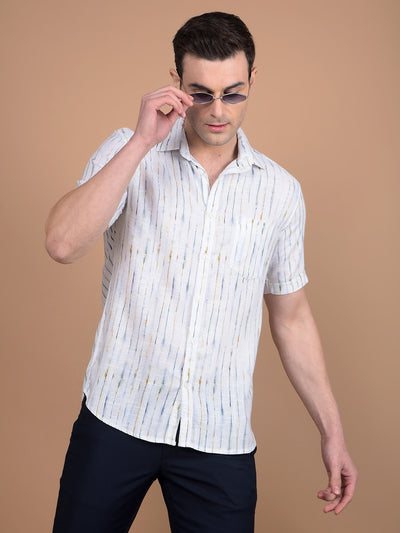 White Printed Linen Shirt-Men Shirts-Crimsoune Club