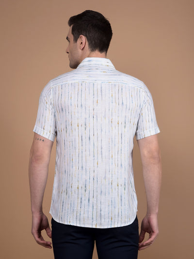 White Printed Linen Shirt-Men Shirts-Crimsoune Club