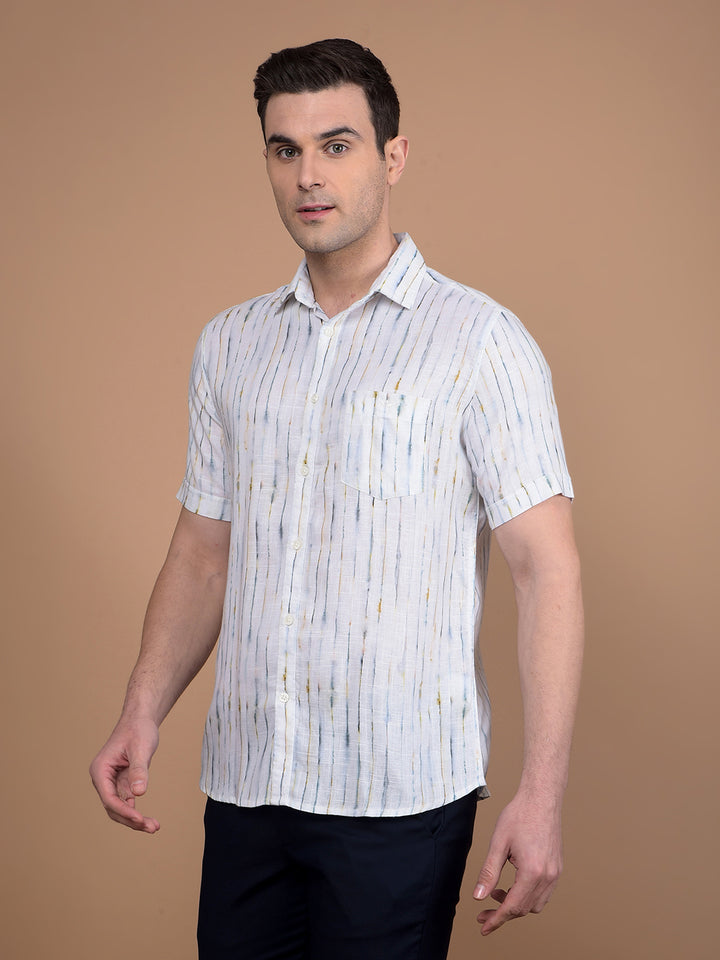 White Printed Linen Shirt-Men Shirts-Crimsoune Club