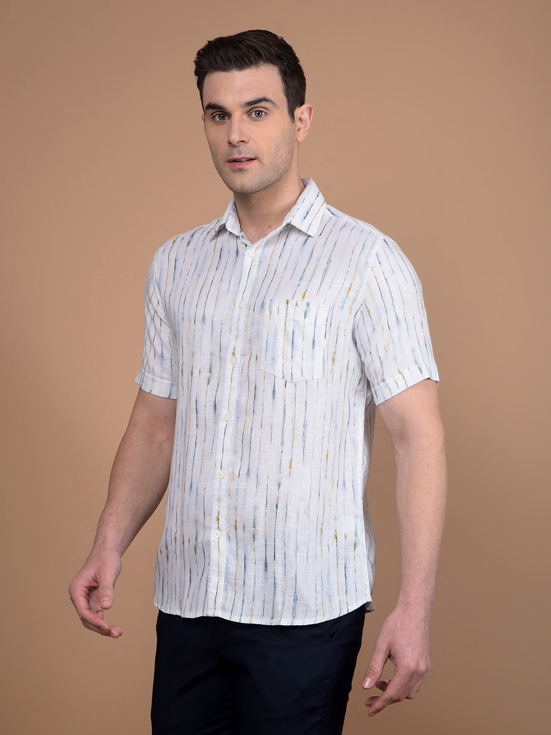 White Printed Linen Shirt-Men Shirts-Crimsoune Club