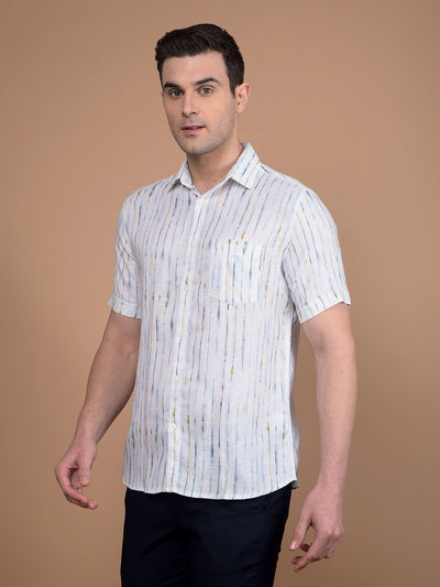 White Printed Linen Shirt-Men Shirts-Crimsoune Club