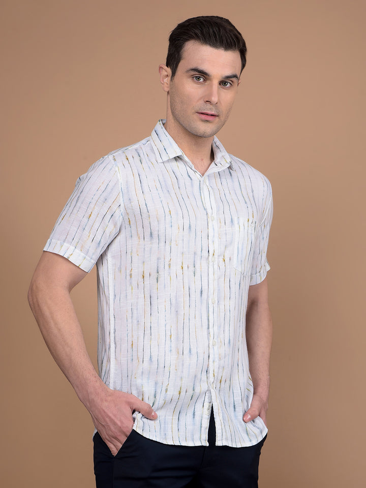 White Printed Linen Shirt-Men Shirts-Crimsoune Club