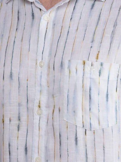White Printed Linen Shirt-Men Shirts-Crimsoune Club