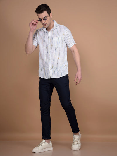 White Printed Linen Shirt-Men Shirts-Crimsoune Club