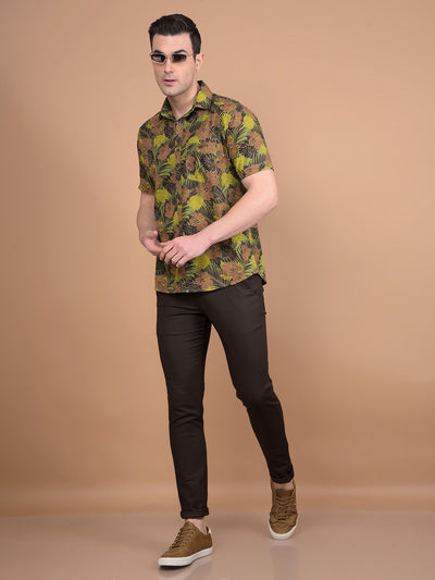 Green Floral Print 100% Cotton Shirt-Men Shirts-Crimsoune Club