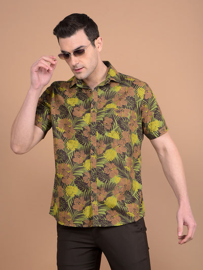 Green Floral Print 100% Cotton Shirt-Men Shirts-Crimsoune Club
