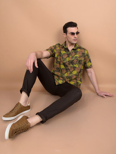 Green Floral Print 100% Cotton Shirt-Men Shirts-Crimsoune Club