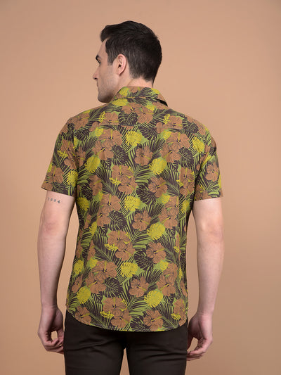 Green Floral Print 100% Cotton Shirt-Men Shirts-Crimsoune Club