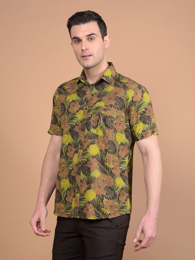 Green Floral Print 100% Cotton Shirt-Men Shirts-Crimsoune Club