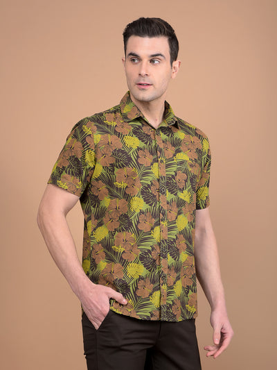 Green Floral Print 100% Cotton Shirt-Men Shirts-Crimsoune Club