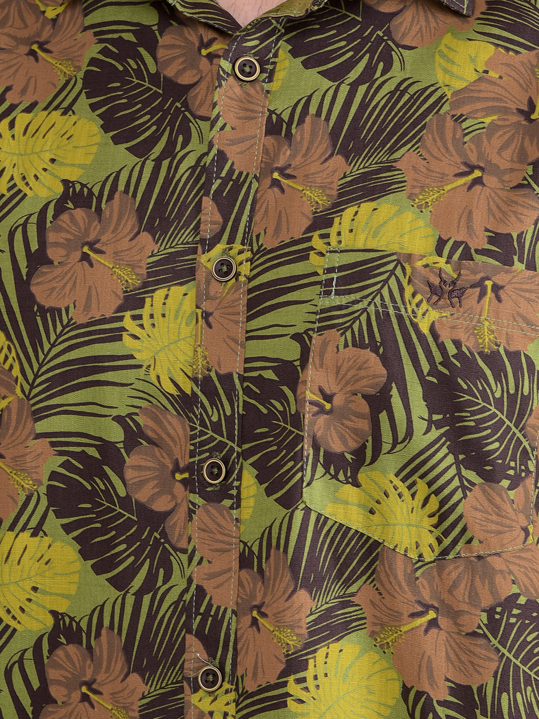 Green Floral Print 100% Cotton Shirt-Men Shirts-Crimsoune Club
