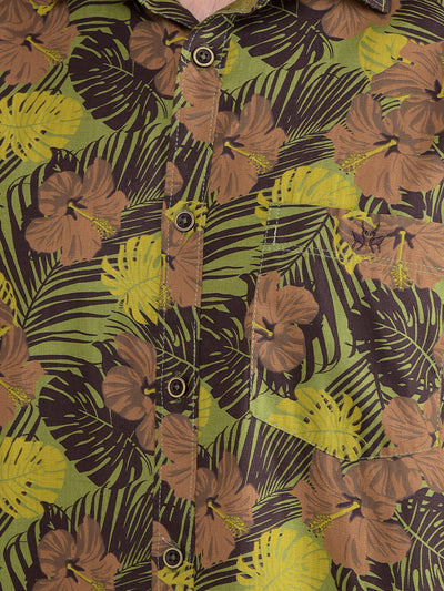 Green Floral Print 100% Cotton Shirt-Men Shirts-Crimsoune Club