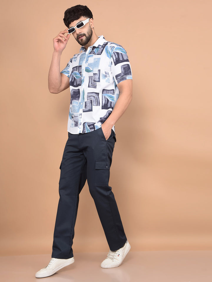 Blue Floral Print Shirt-Men Shirts-Crimsoune Club