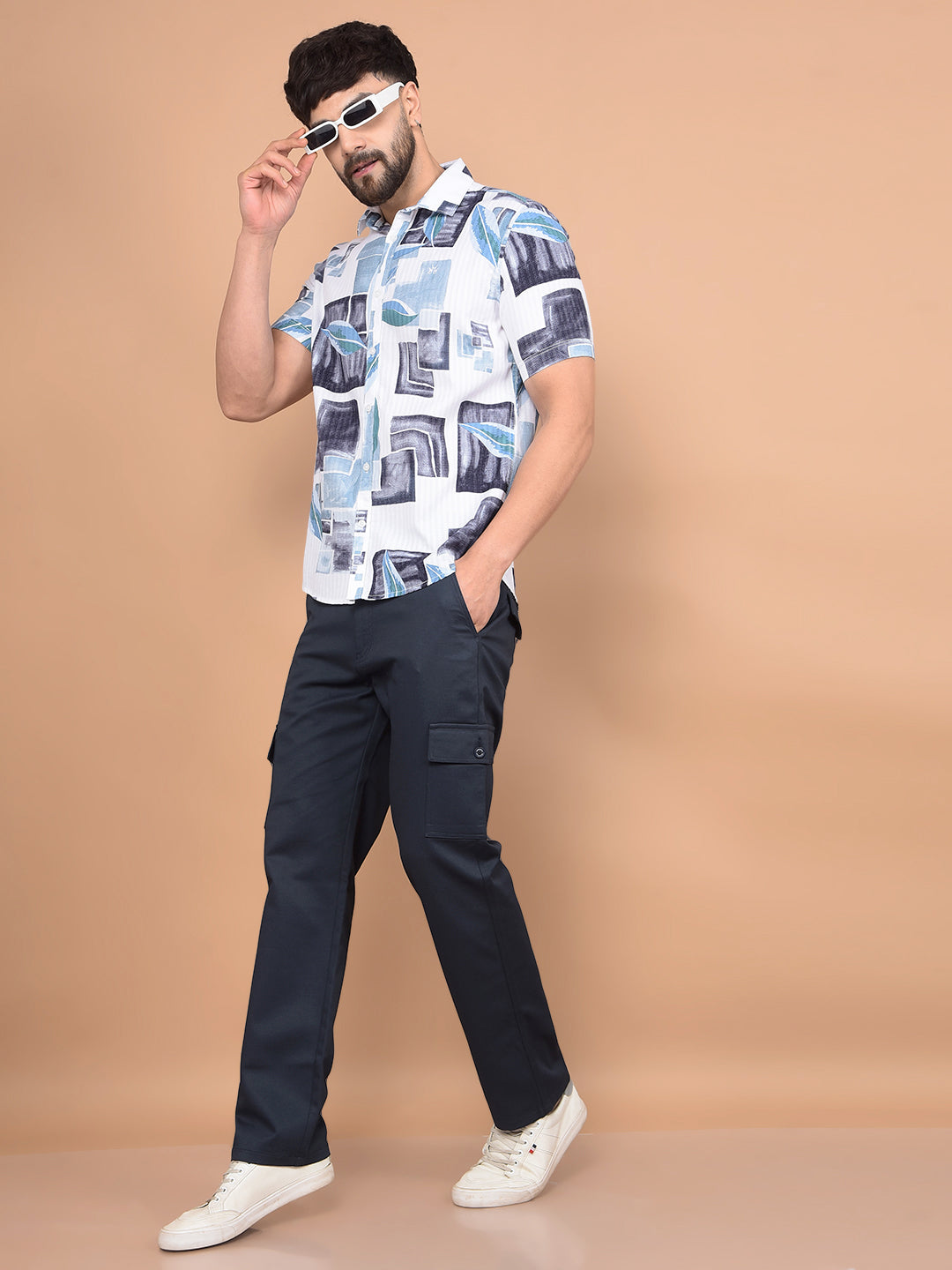 Blue Floral Print Shirt-Men Shirts-Crimsoune Club