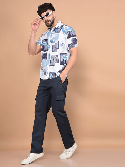Blue Floral Print Shirt-Men Shirts-Crimsoune Club