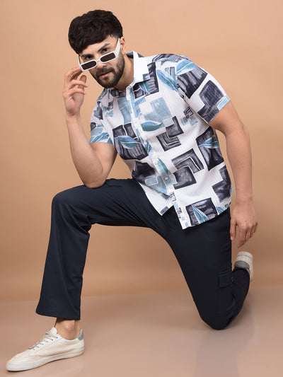 Blue Floral Print Shirt-Men Shirts-Crimsoune Club