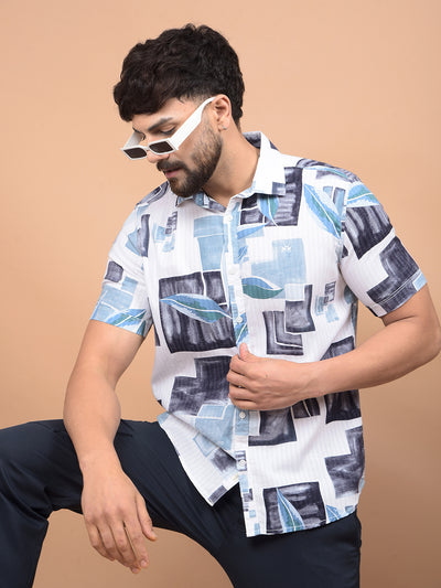 Blue Floral Print Shirt-Men Shirts-Crimsoune Club