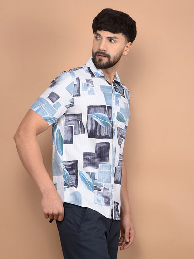 Blue Floral Print Shirt-Men Shirts-Crimsoune Club