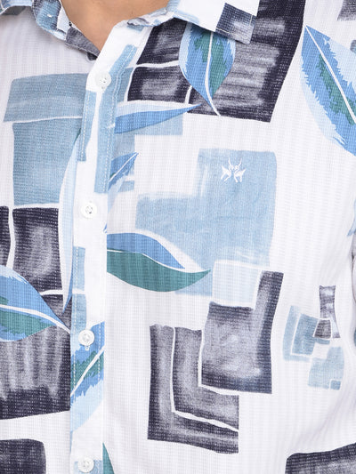 Blue Floral Print Shirt-Men Shirts-Crimsoune Club