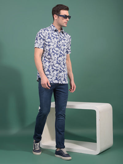 Blue Floral Print 100% Cotton Shirt-Men Shirts-Crimsoune Club