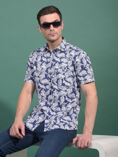 Blue Floral Print 100% Cotton Shirt-Men Shirts-Crimsoune Club