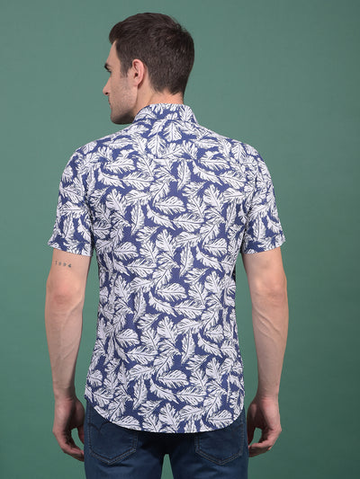 Blue Floral Print 100% Cotton Shirt-Men Shirts-Crimsoune Club