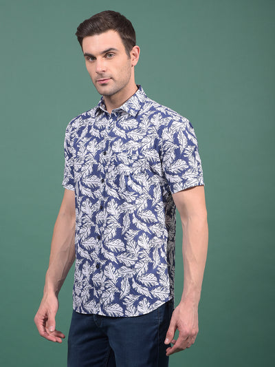 Blue Floral Print 100% Cotton Shirt-Men Shirts-Crimsoune Club