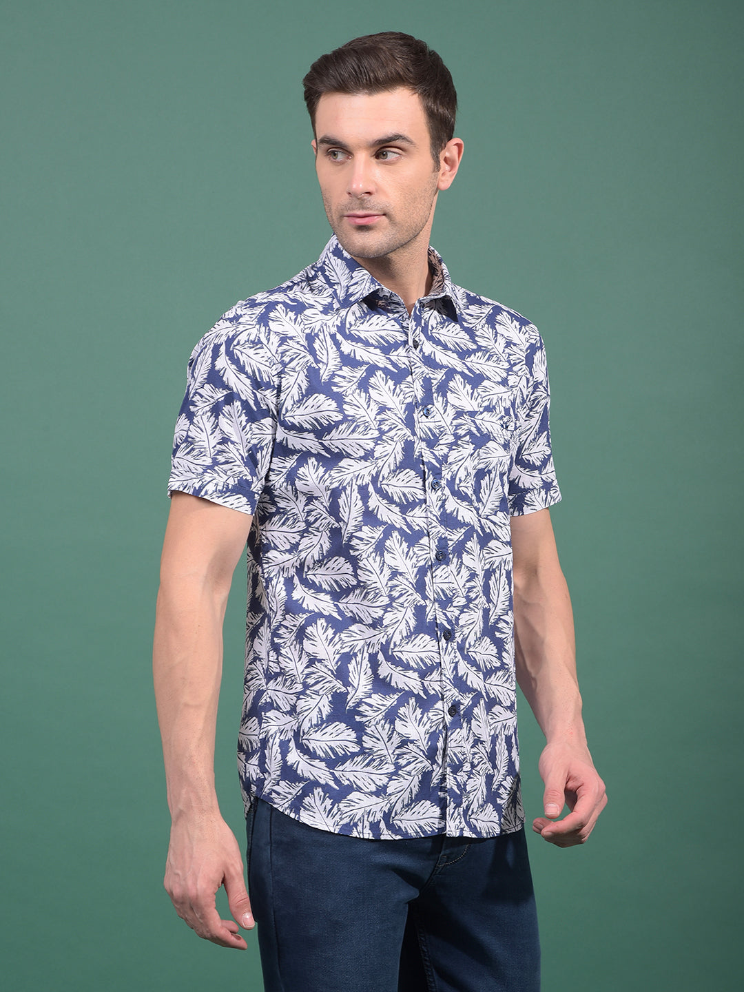 Blue Floral Print 100% Cotton Shirt-Men Shirts-Crimsoune Club