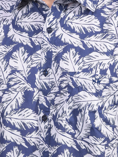 Blue Floral Print 100% Cotton Shirt-Men Shirts-Crimsoune Club