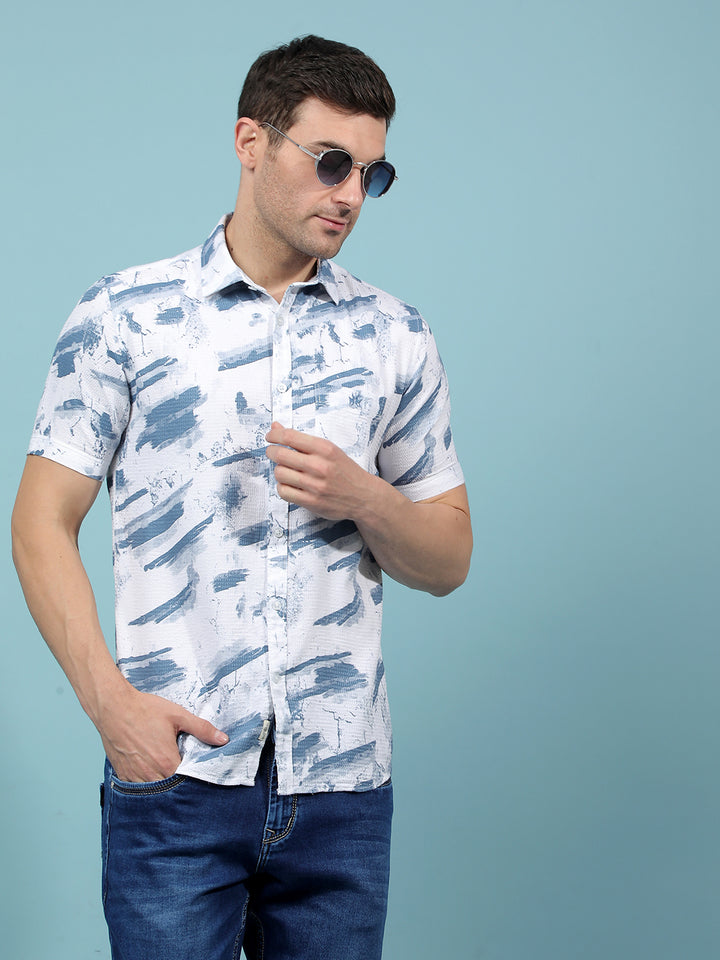 Blue Printed Shirt-Men Shirts-Crimsoune Club