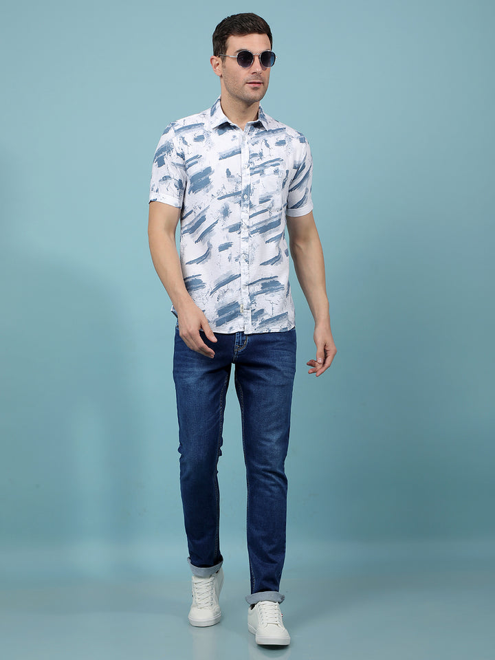 Blue Printed Shirt-Men Shirts-Crimsoune Club