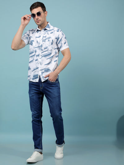 Blue Printed Shirt-Men Shirts-Crimsoune Club