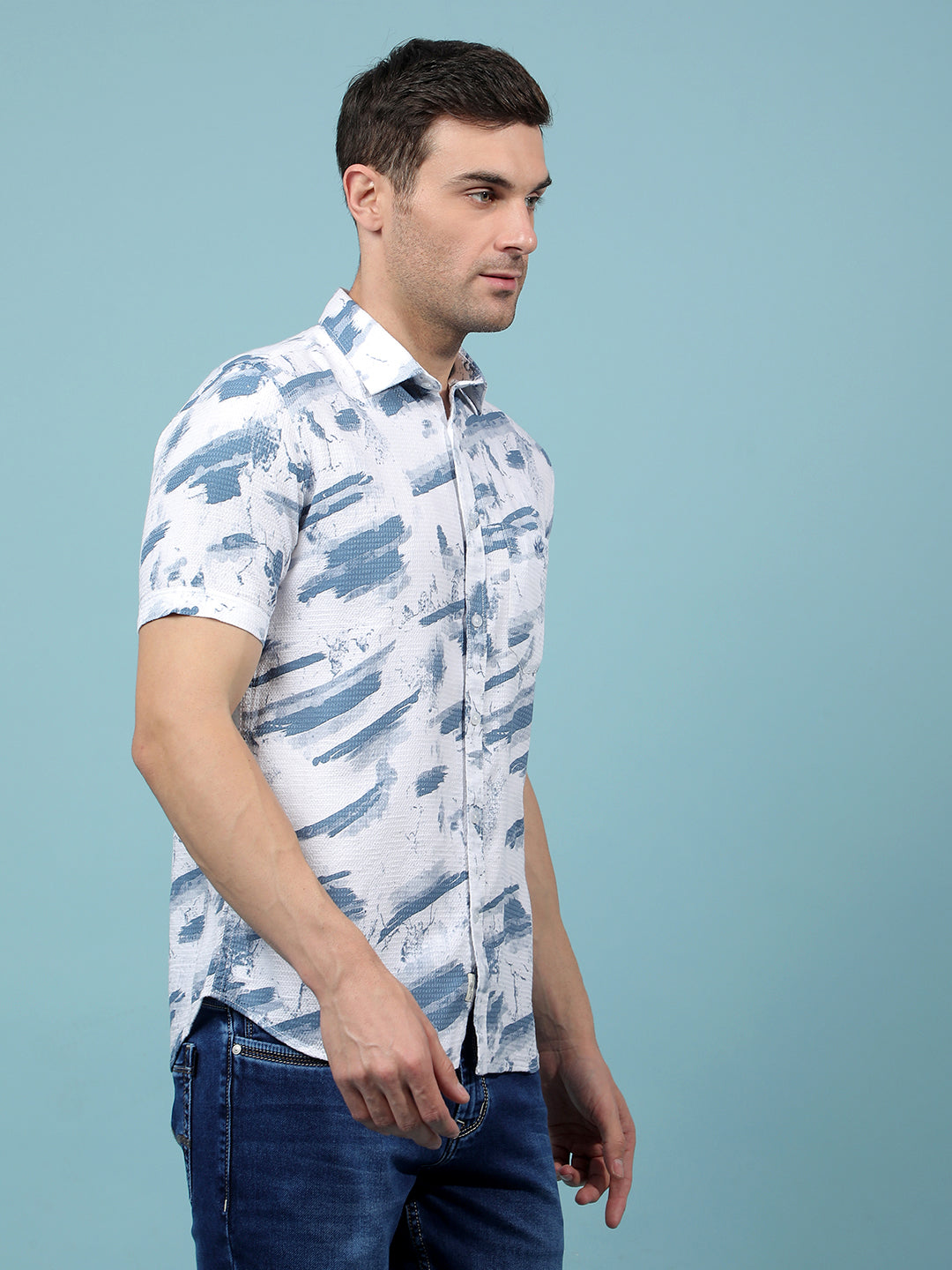 Blue Printed Shirt-Men Shirts-Crimsoune Club