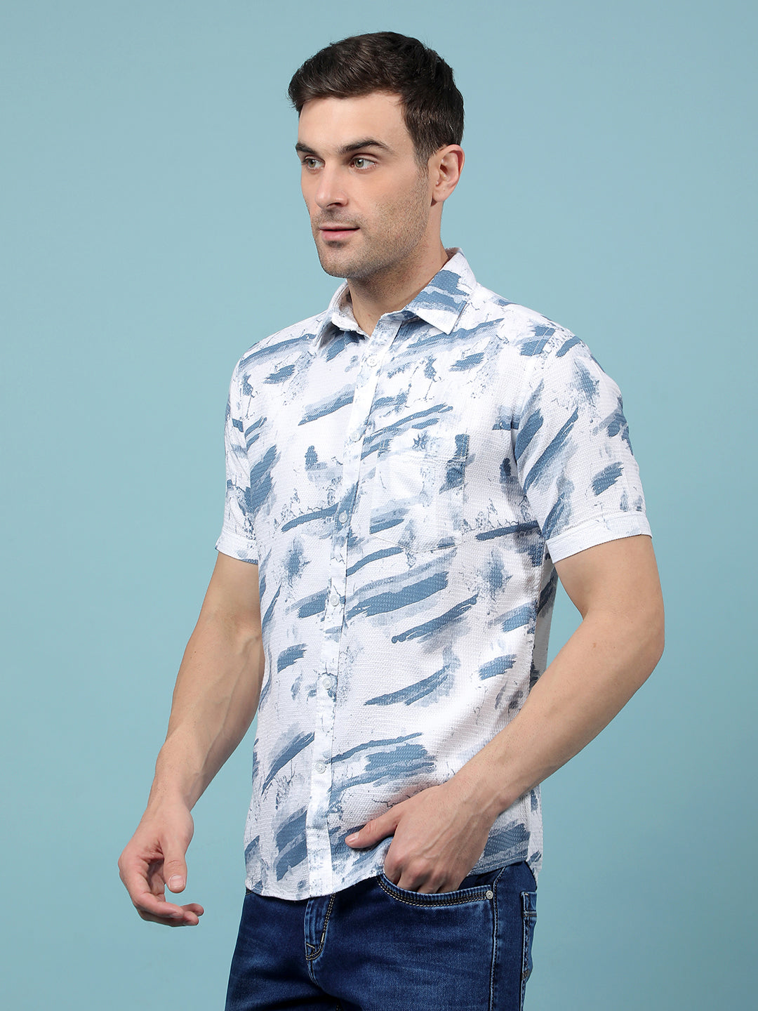 Blue Printed Shirt-Men Shirts-Crimsoune Club