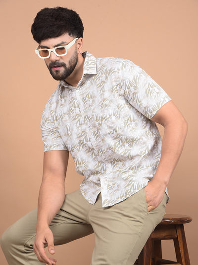 Olive Floral Print 100% Cotton Shirt-Men Shirts-Crimsoune Club
