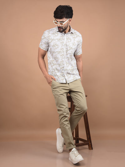 Olive Floral Print 100% Cotton Shirt-Men Shirts-Crimsoune Club