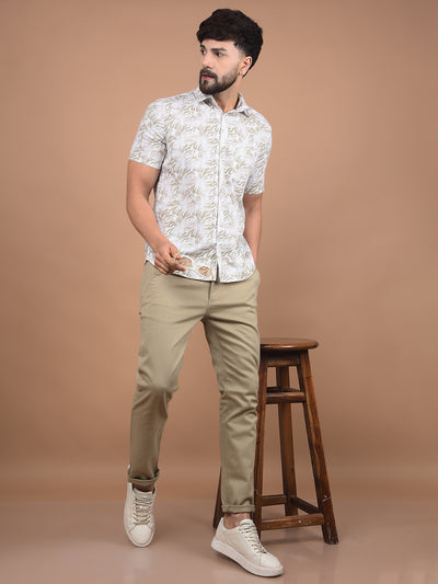 Olive Floral Print 100% Cotton Shirt-Men Shirts-Crimsoune Club