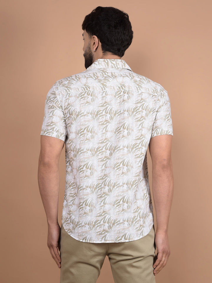 Olive Floral Print 100% Cotton Shirt-Men Shirts-Crimsoune Club