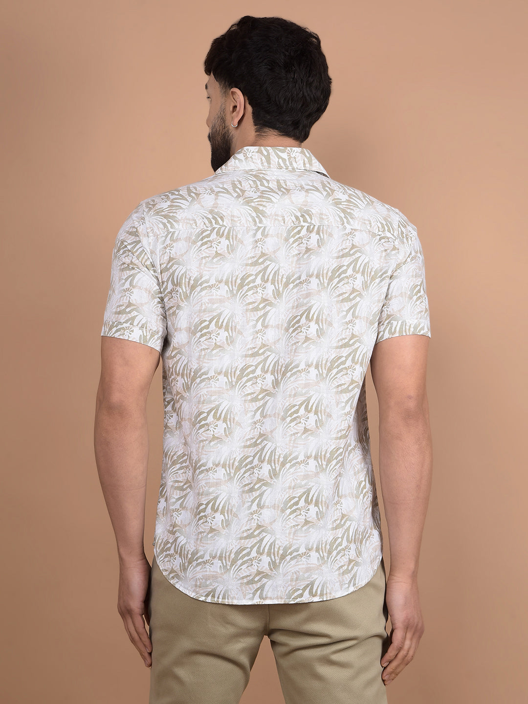 Olive Floral Print 100% Cotton Shirt-Men Shirts-Crimsoune Club