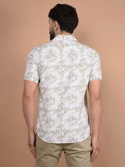 Olive Floral Print 100% Cotton Shirt-Men Shirts-Crimsoune Club