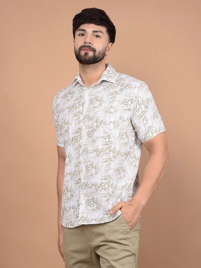 Olive Floral Print 100% Cotton Shirt-Men Shirts-Crimsoune Club
