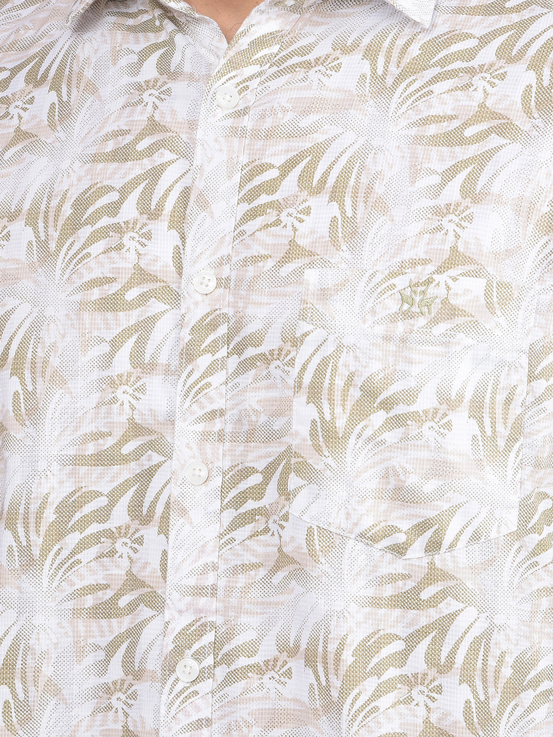Olive Floral Print 100% Cotton Shirt-Men Shirts-Crimsoune Club