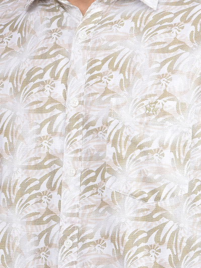 Olive Floral Print 100% Cotton Shirt-Men Shirts-Crimsoune Club