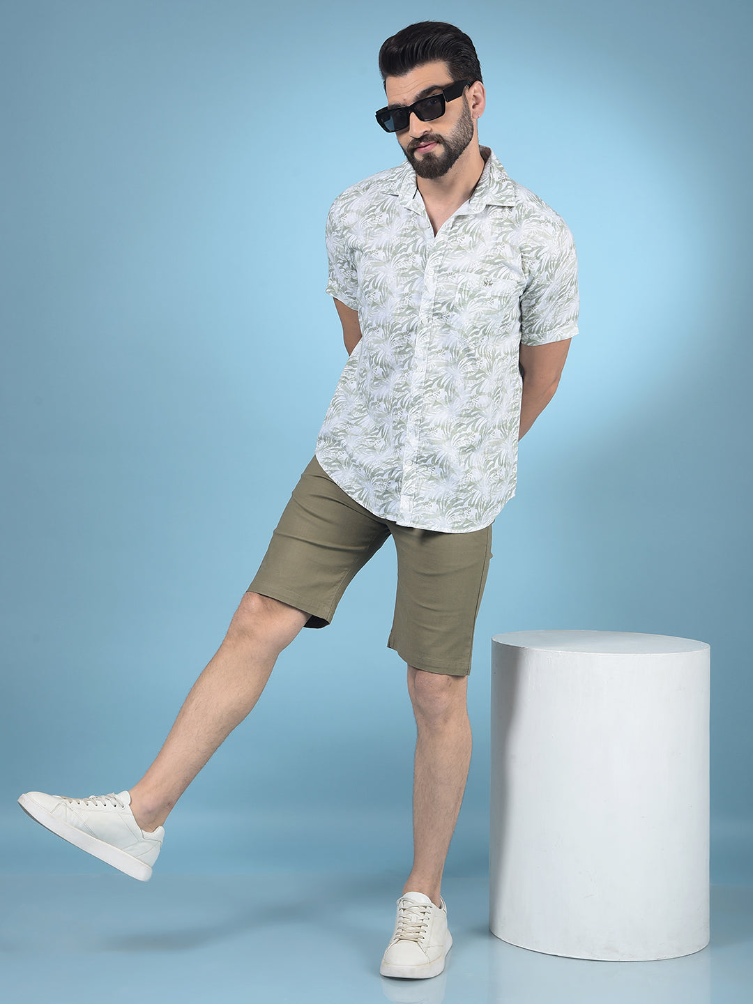 Green Printed 100% Cotton Shirt-Men Shirts-Crimsoune Club