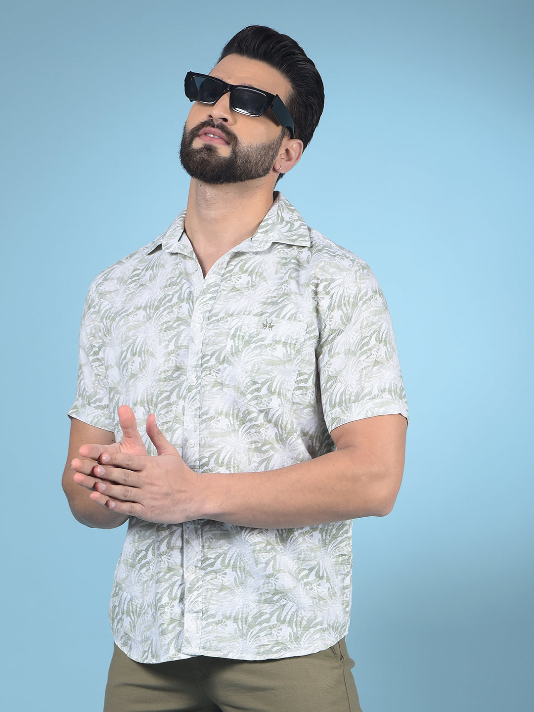 Green Printed 100% Cotton Shirt-Men Shirts-Crimsoune Club