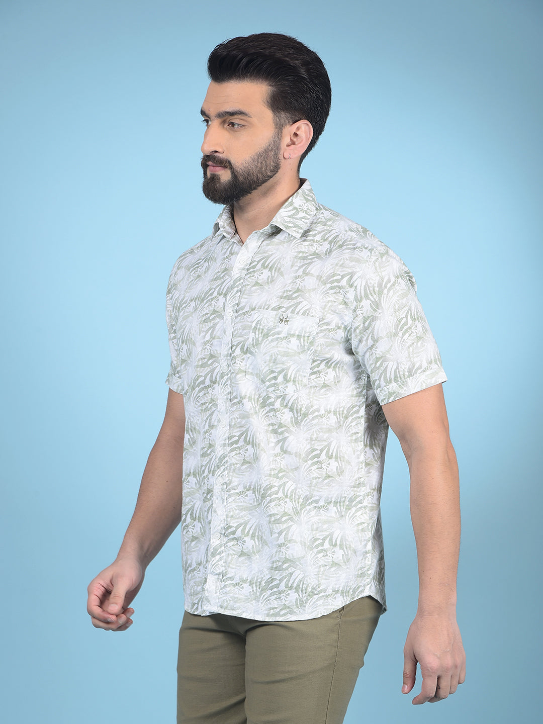 Green Printed 100% Cotton Shirt-Men Shirts-Crimsoune Club