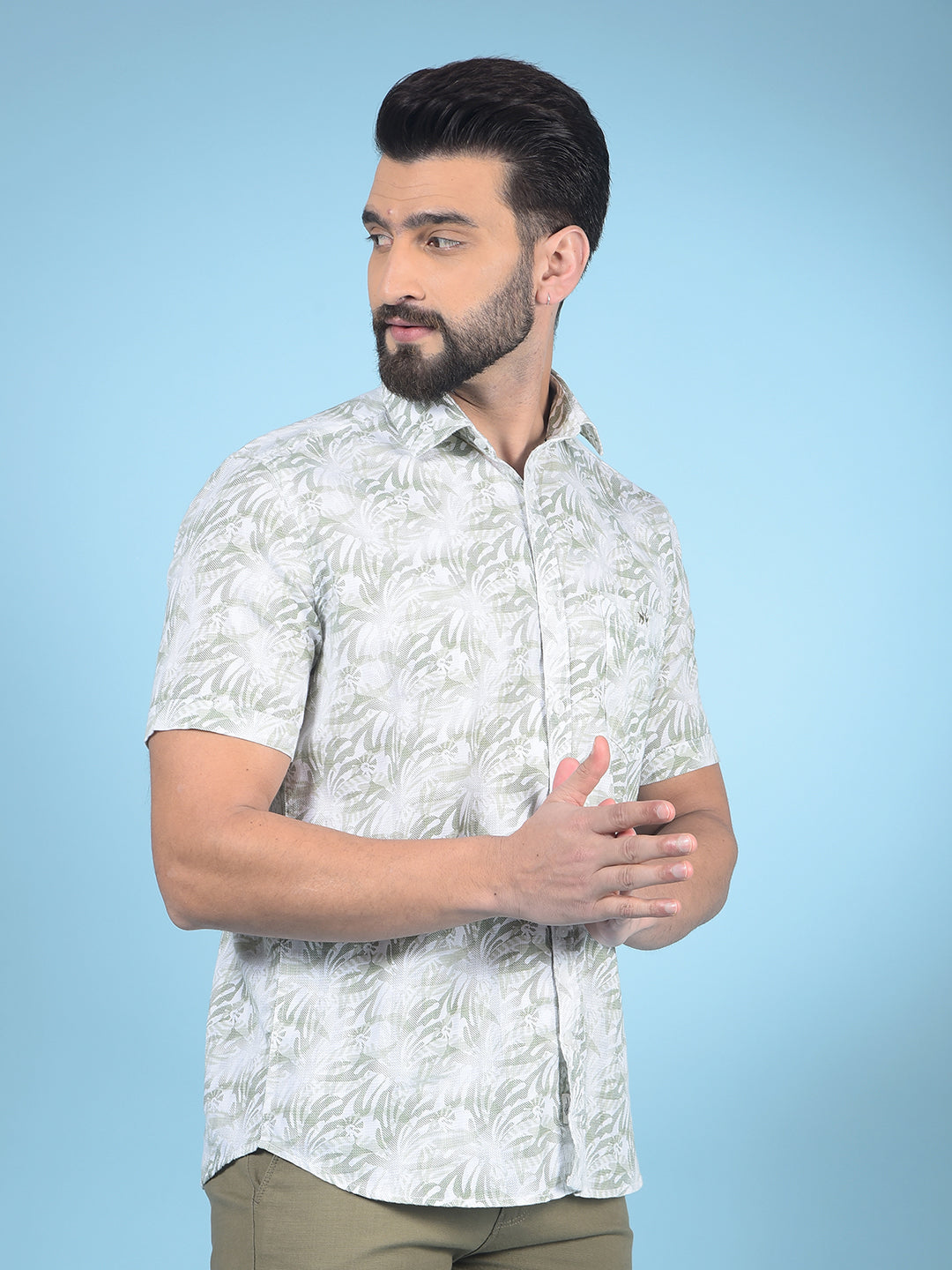 Green Printed 100% Cotton Shirt-Men Shirts-Crimsoune Club