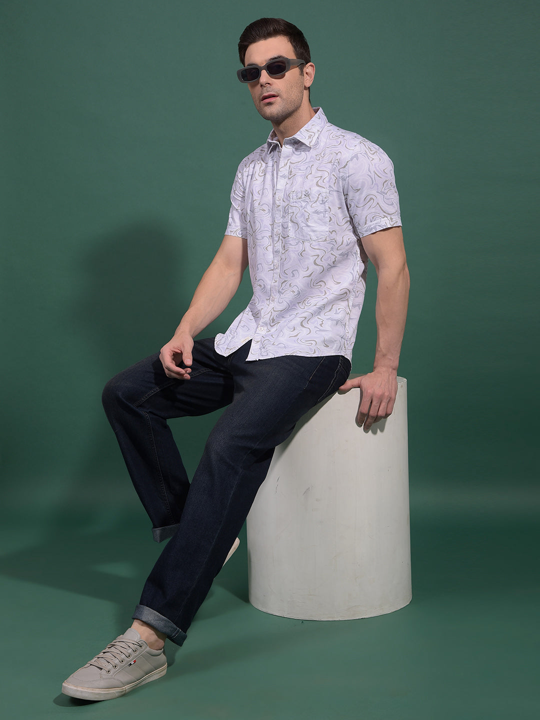 Green Printed Shirt-Men Shirts-Crimsoune Club