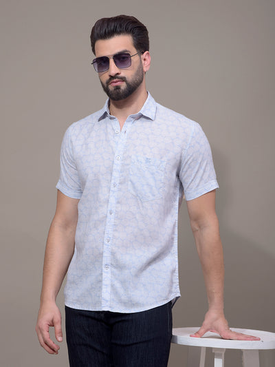 Blue Printed Linen Shirt-Men Shirts-Crimsoune Club